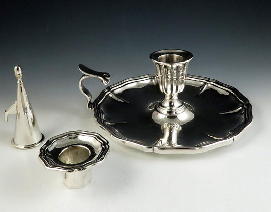 c1840s-1850s Lovely Pair English Silver Plate Chambersticks Elkington & Co