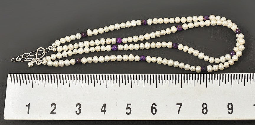 Fantastic Cultured Pearl Necklace w/ Purple Beads and Sterling Clasp China