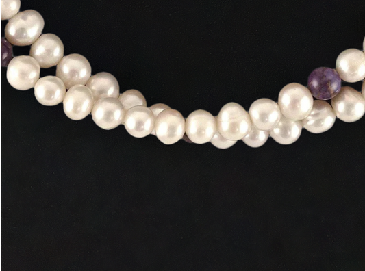 Fantastic Cultured Pearl Necklace w/ Purple Beads and Sterling Clasp China
