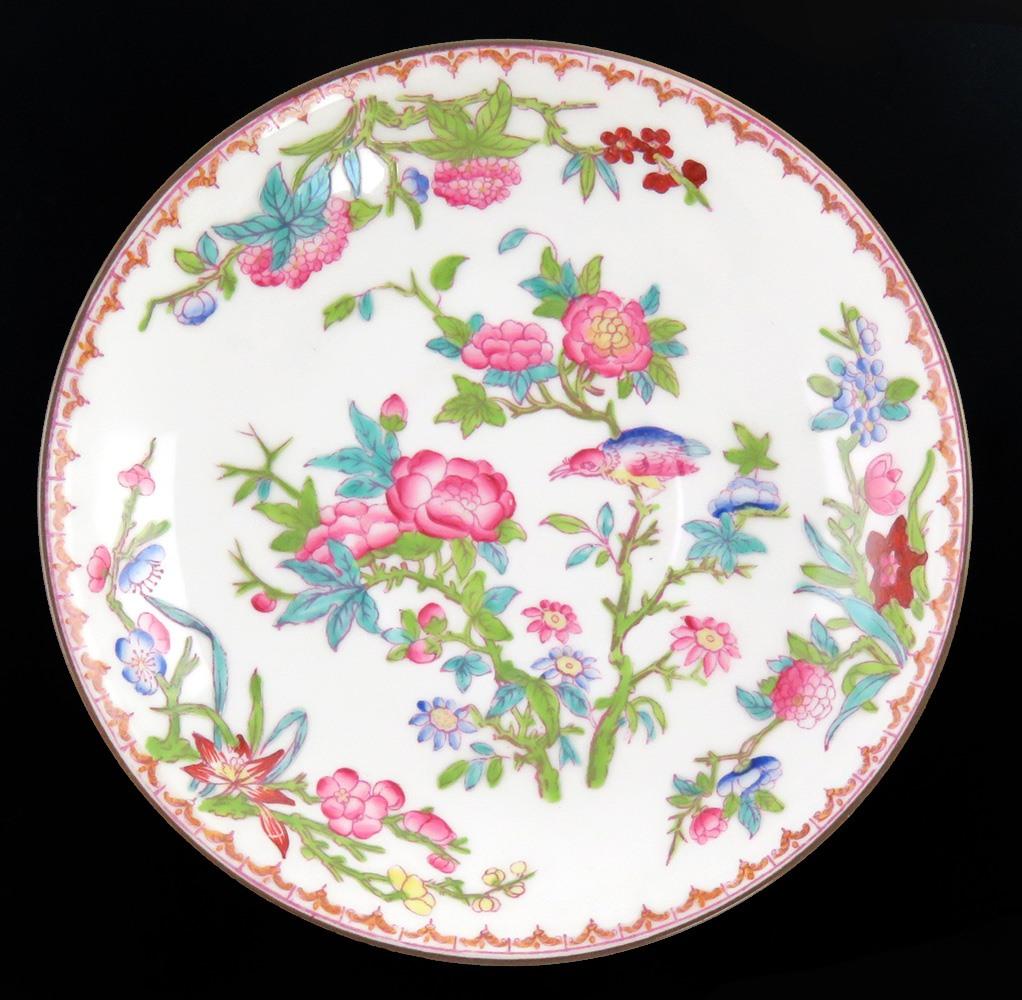 15 Antique English Porcelain Minton Bird Flower Pattern Bouillon Cups & Saucers