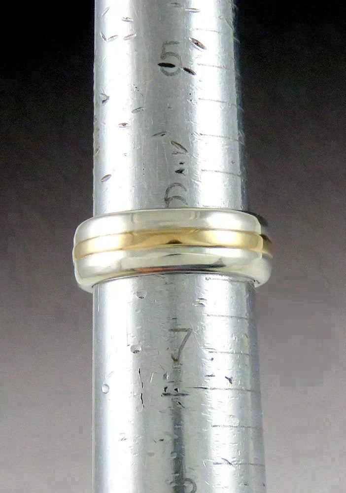 Modern 14K Yellow Gold Sterling Silver Band Ring