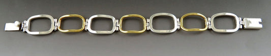 Stylish VTG Mexico Sterling Silver Mixed Metal Two Tone Open Link Chain Bracelet
