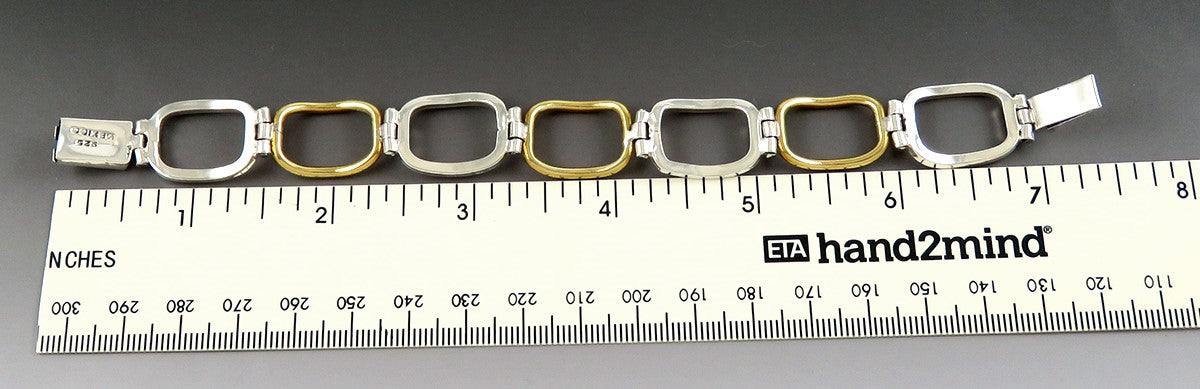 Stylish VTG Mexico Sterling Silver Mixed Metal Two Tone Open Link Chain Bracelet