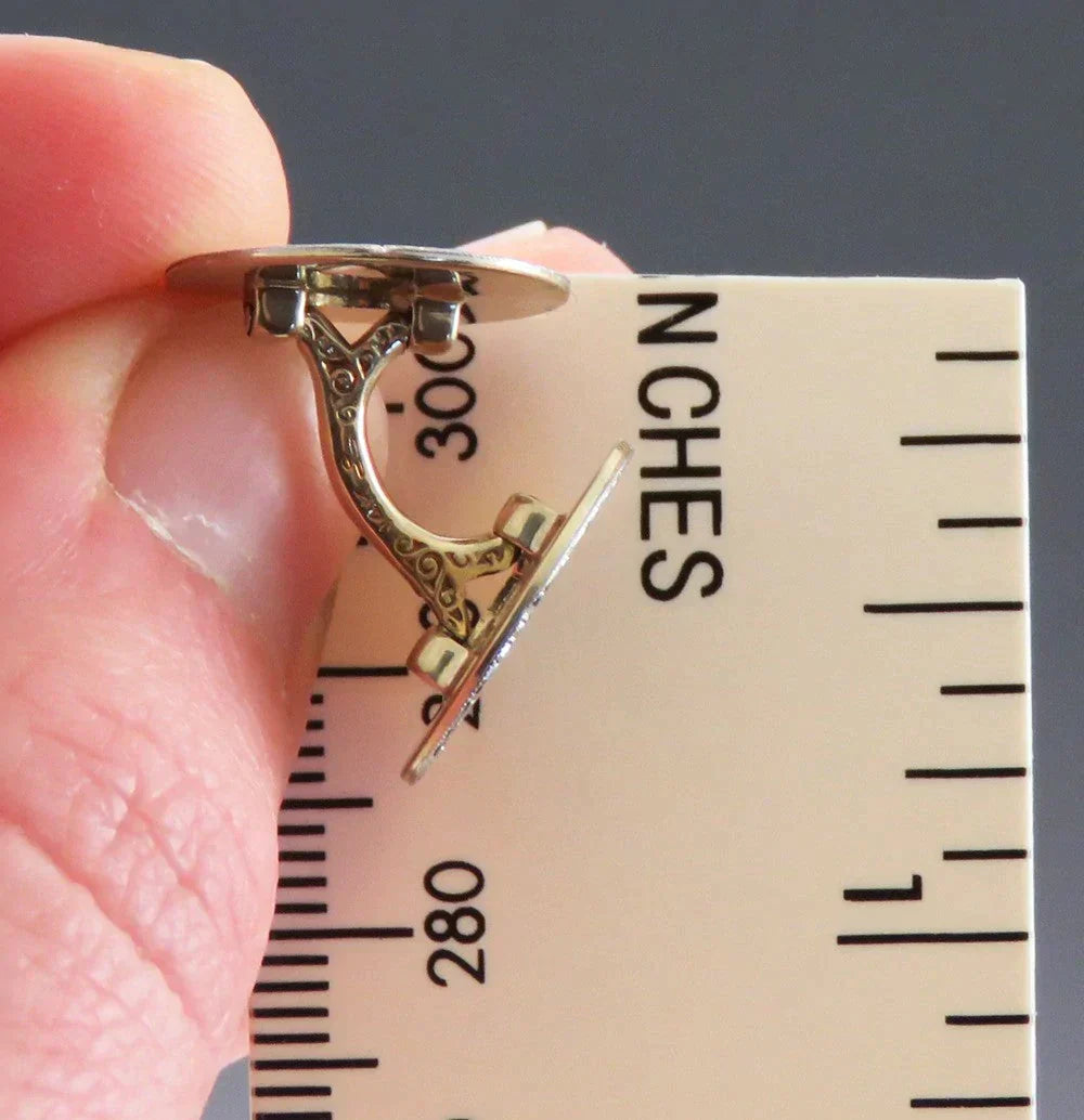 Antique c1915 Krementz 14K Yellow Gold Platinum Engraved Flower Cufflinks