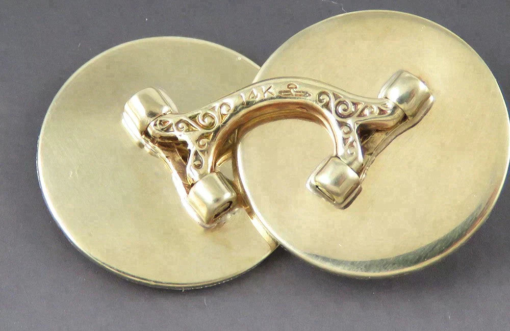 Antique c1915 Krementz 14K Yellow Gold Platinum Engraved Flower Cufflinks