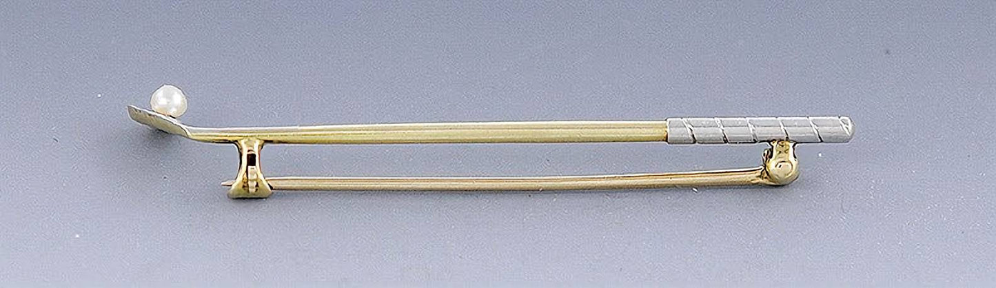 Great Quality Platinum 14k Gold Pearl Golf Club Pin/Brooch