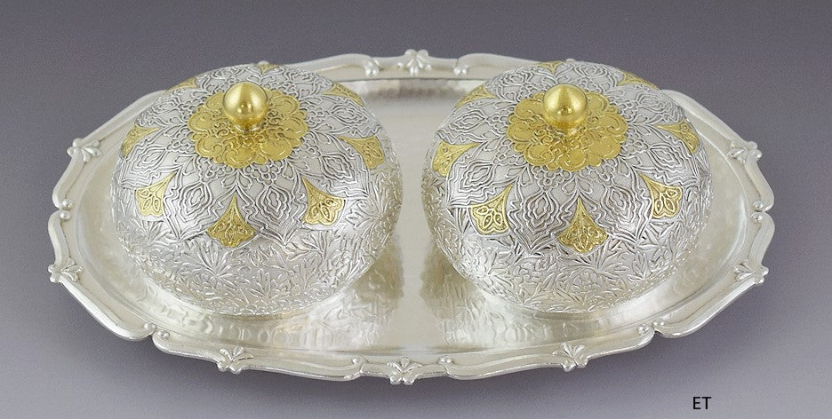 Superb Quality Korean 99% Pure Silver Covered Bowl & Tray 3pc Set