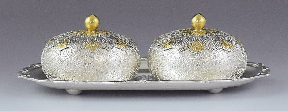 Superb Quality Korean 99% Pure Silver Covered Bowl & Tray 3pc Set