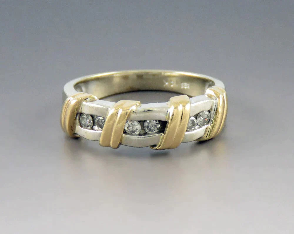 Two Tone 14K White Yellow Gold 1/4CT Diamond Anniversary/Wedding Band Ring