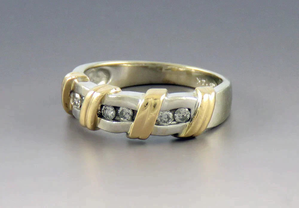 Two Tone 14K White Yellow Gold 1/4CT Diamond Anniversary/Wedding Band Ring