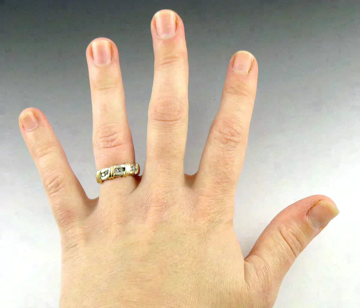 Two Tone 14K White Yellow Gold 1/4CT Diamond Anniversary/Wedding Band Ring