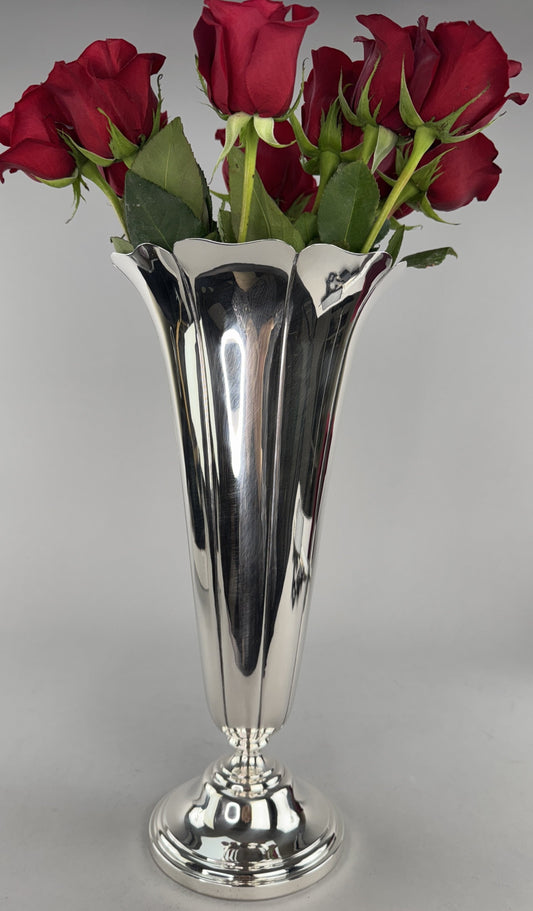 Impressive Watson Sterling Silver 14" Flower Form Floral Tall Trumpet Vase