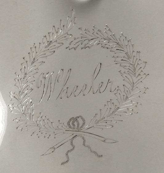 Antique 4 Coin Silver Footed Cups with Hand Engraved Wreath and Monogram-Wheeler