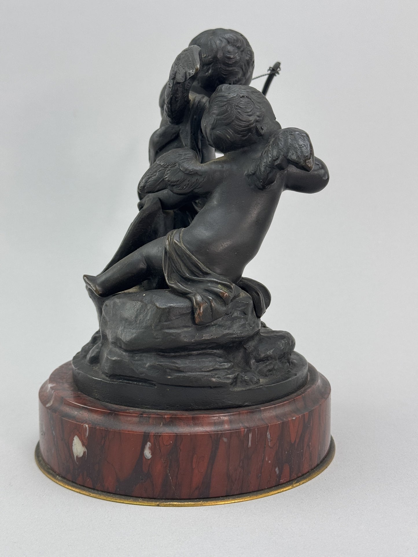 Superb Pair c1860s French Sevres Bronze Putti Cherub Statues w Red Marble Bases