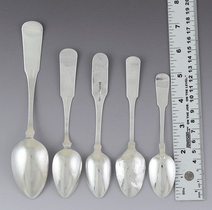 Great set 5 American Coin Silver Sheaf of Wheat Spoons
