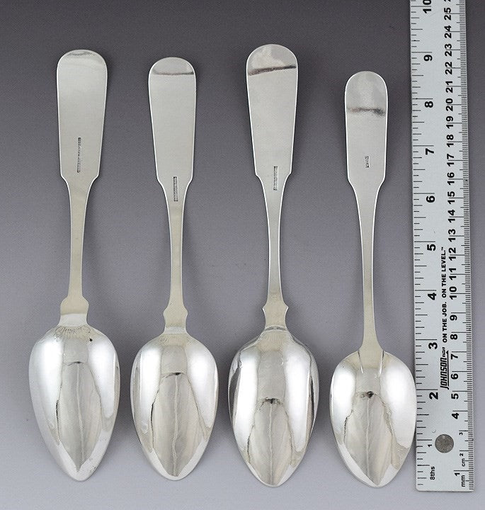 c1830s Great set 4 American Coin Silver Basket of Flower / Sheaf of Wheat Spoons