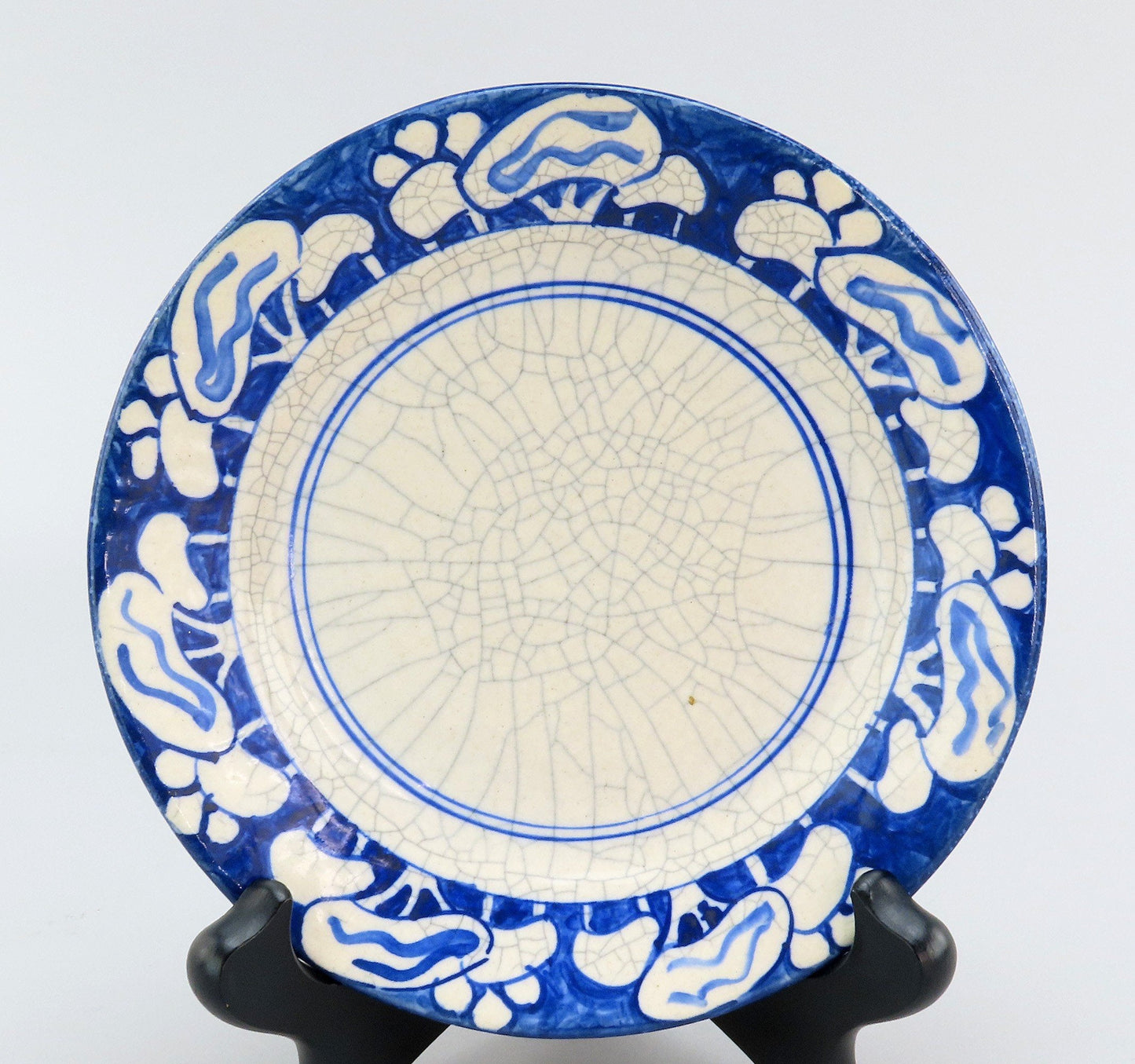 Antique Old Dedham Pottery Snow Tree Mushroom Pattern Bread Plate 6”