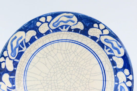 Antique Old Dedham Pottery Snow Tree Mushroom Pattern Bread Plate 6”