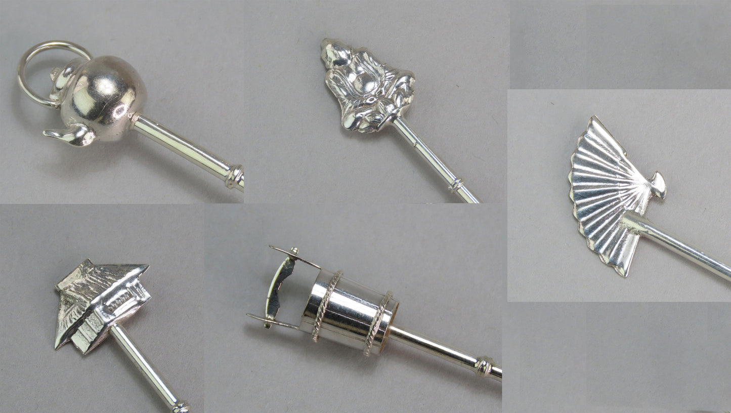 Cute Set 6 VTG Japanese Sterling Silver Floral Souvenir Theme Demitasse Spoons