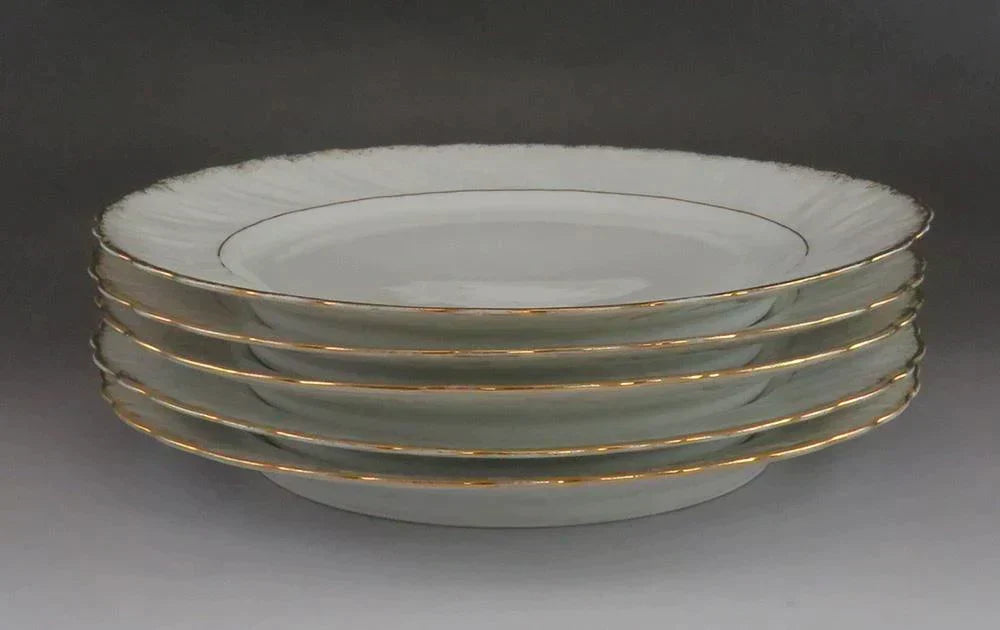 Superb set 5 Antique European White Gold Gilt Porcelain 9 1/2” Plates