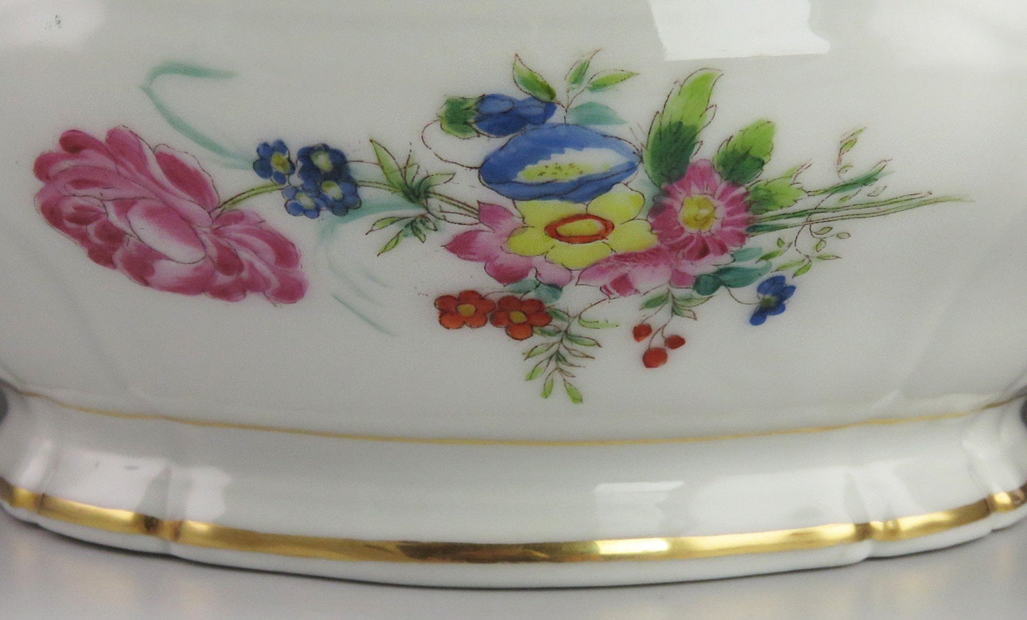 Antique c1850 Paris Porcelain Fine China Gold & Painted Flower Covered Bowl/Dish