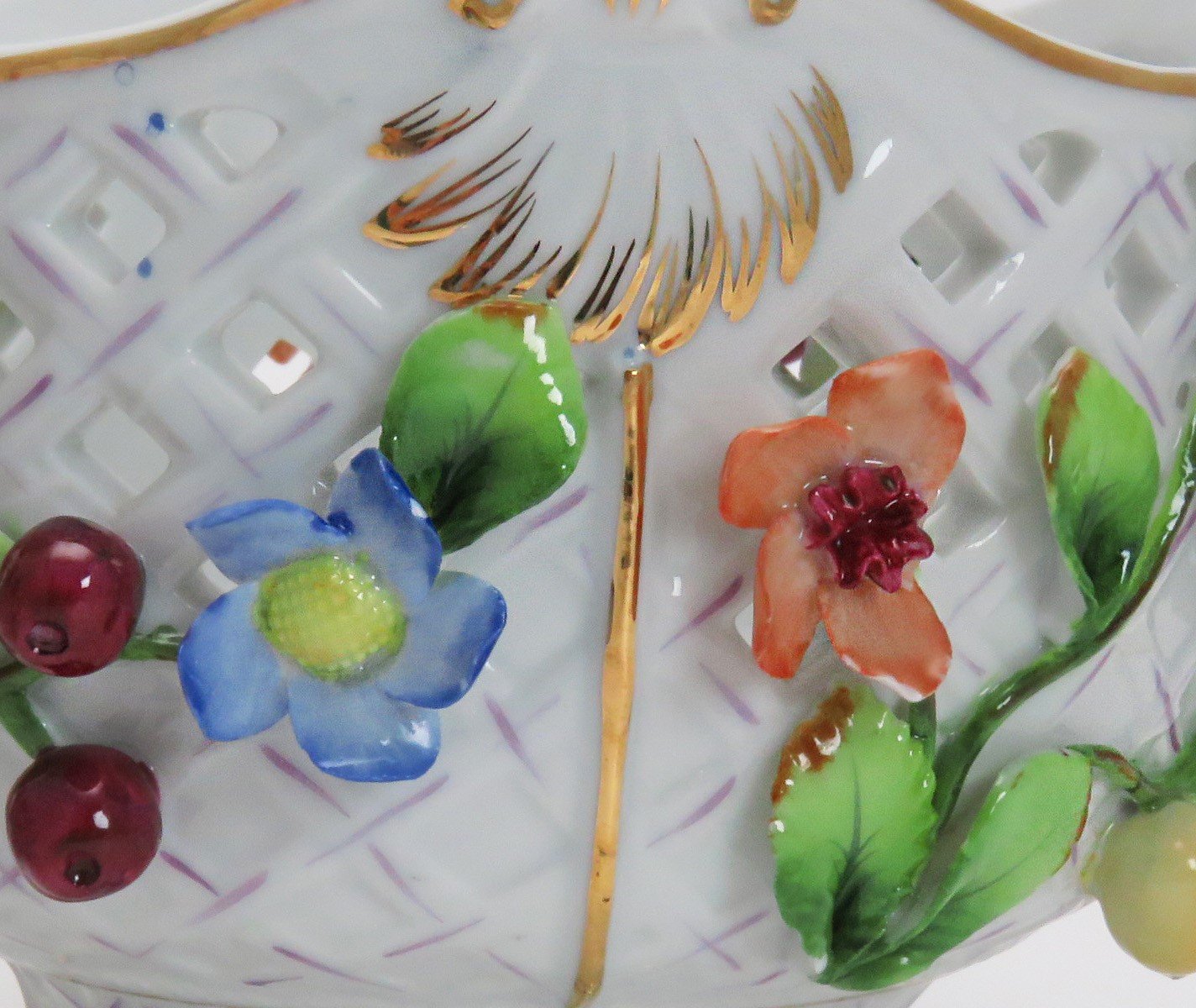 Vintage 1920's-1930's German Pierced Porcelain Flower & Fruit Vases (2)