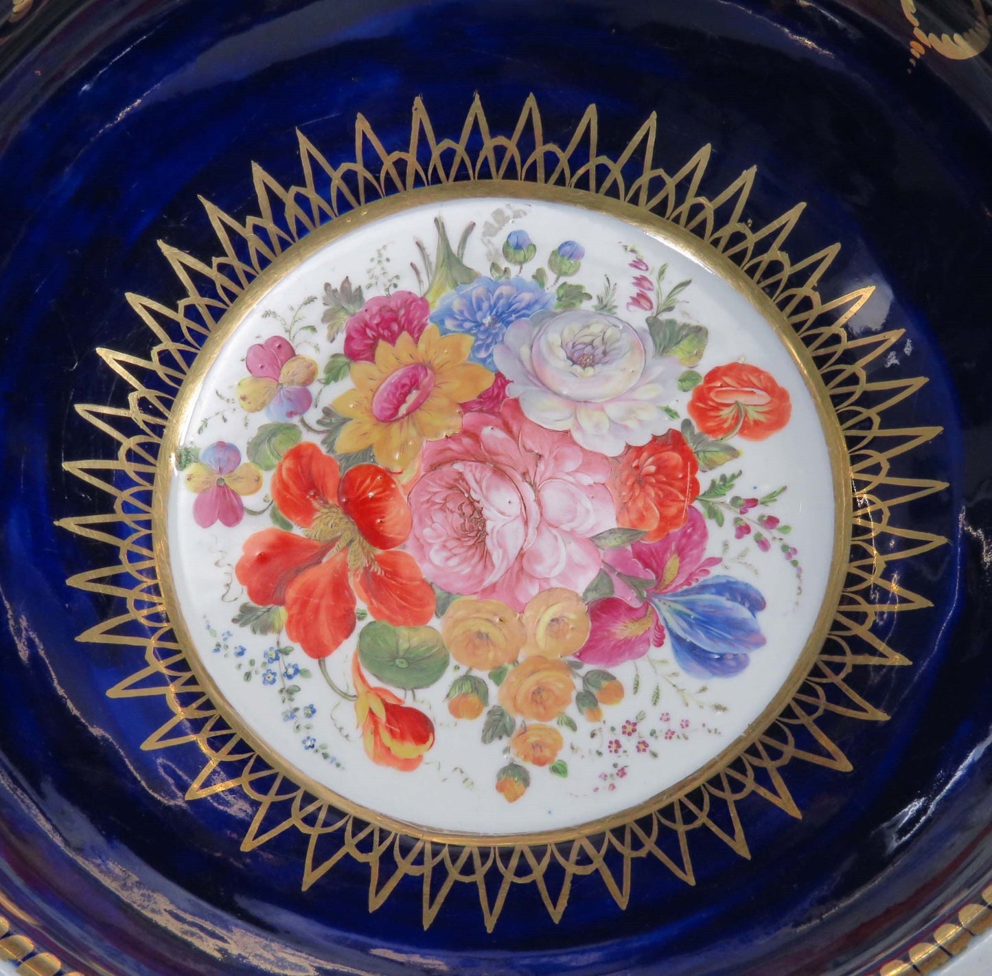 Beautiful 1750's-1770's Antique French/English Porcelain Blue Flower Bowl