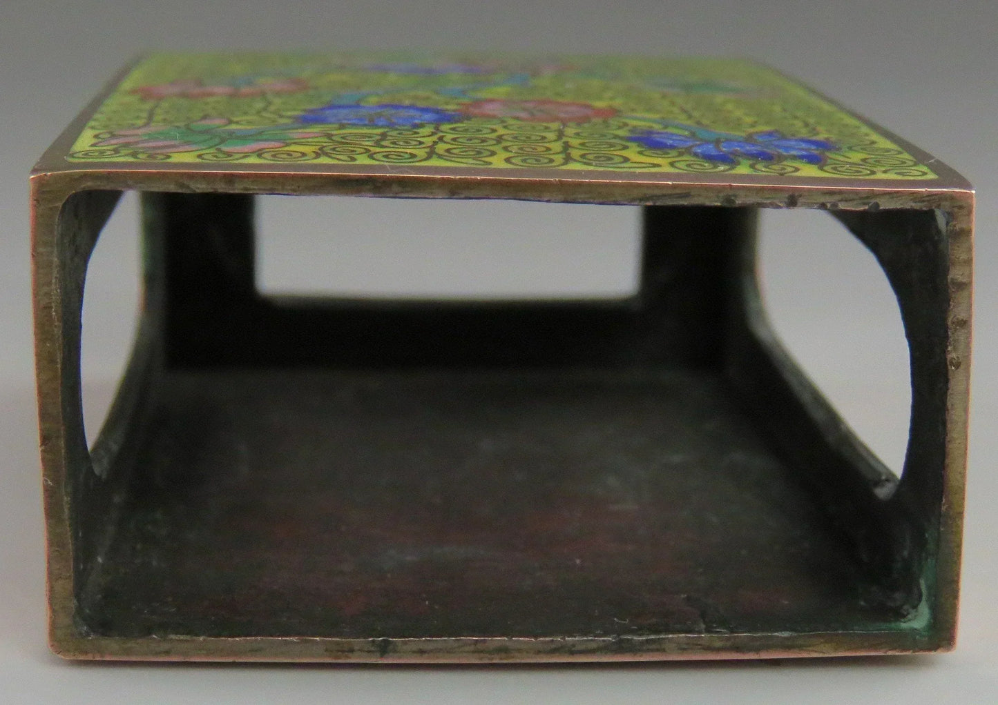 Early 1900's Chinese Cloisonné Enamel Brass Matchstick Ashtray Smoking Set