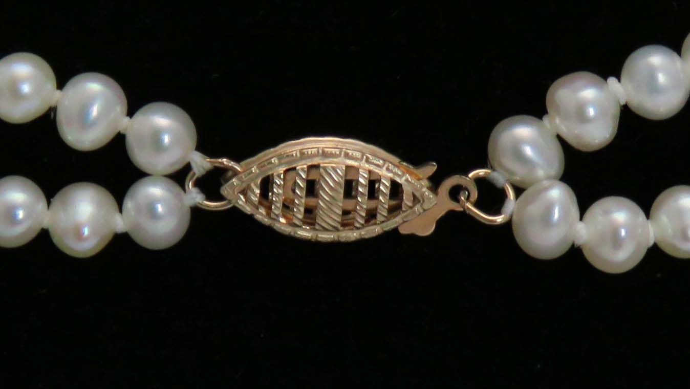 Modern Double Strand 10k Gold Cultured Pearl Necklace