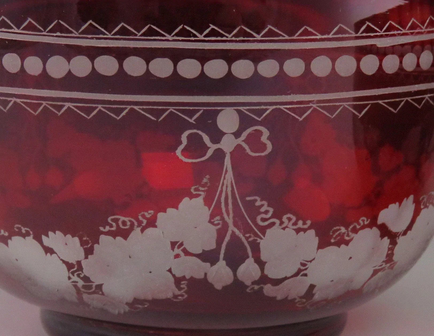 Beautiful Pair Antique Mid 1800s Bohemian Red Ruby Cut Glass Dessert Bowls (5/6)