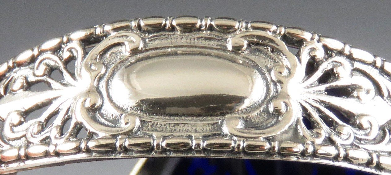 Antique 1890s-1910s Hanau Silver Sauce Basket with Cobalt Blue Glass Liner