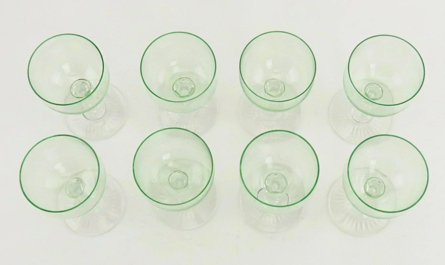 5 Antique Great Quality Hand Blown Green Wine Glasses