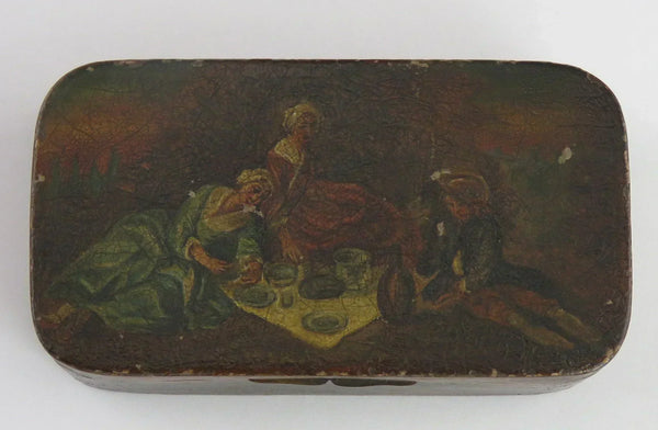 Fab mid 1800s Hand Painted European Snuffbox Picnic Scene