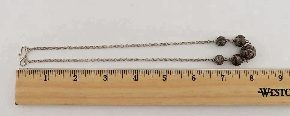 Unique Balinese Sterling Silver Graduated Beaded Chain Necklace