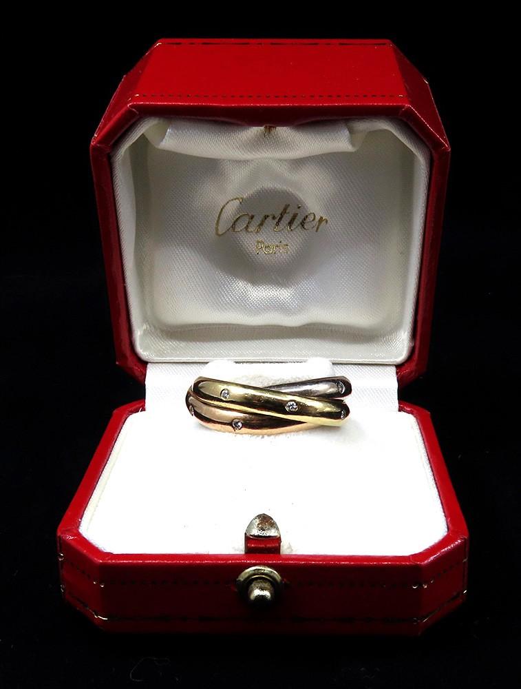 Cartier 18K White Yellow Rose Gold 18 Diamonds Trinity Rolling Band Ring w Box
