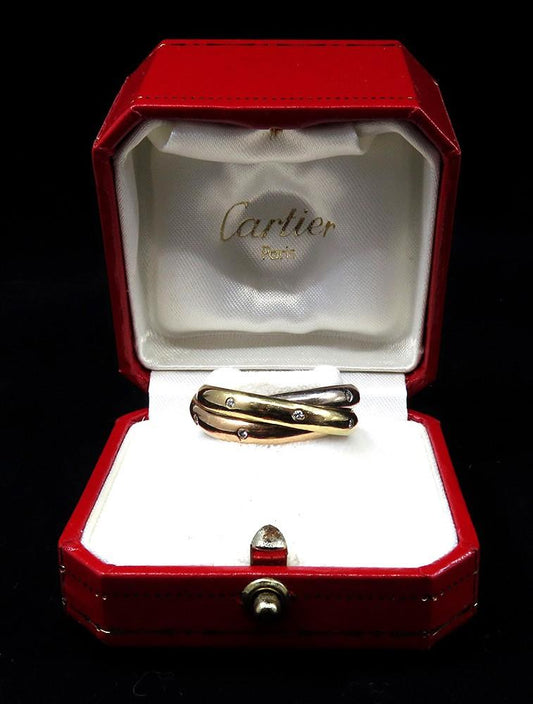 Cartier 18K White Yellow Rose Gold 18 Diamonds Trinity Rolling Band Ring w Box