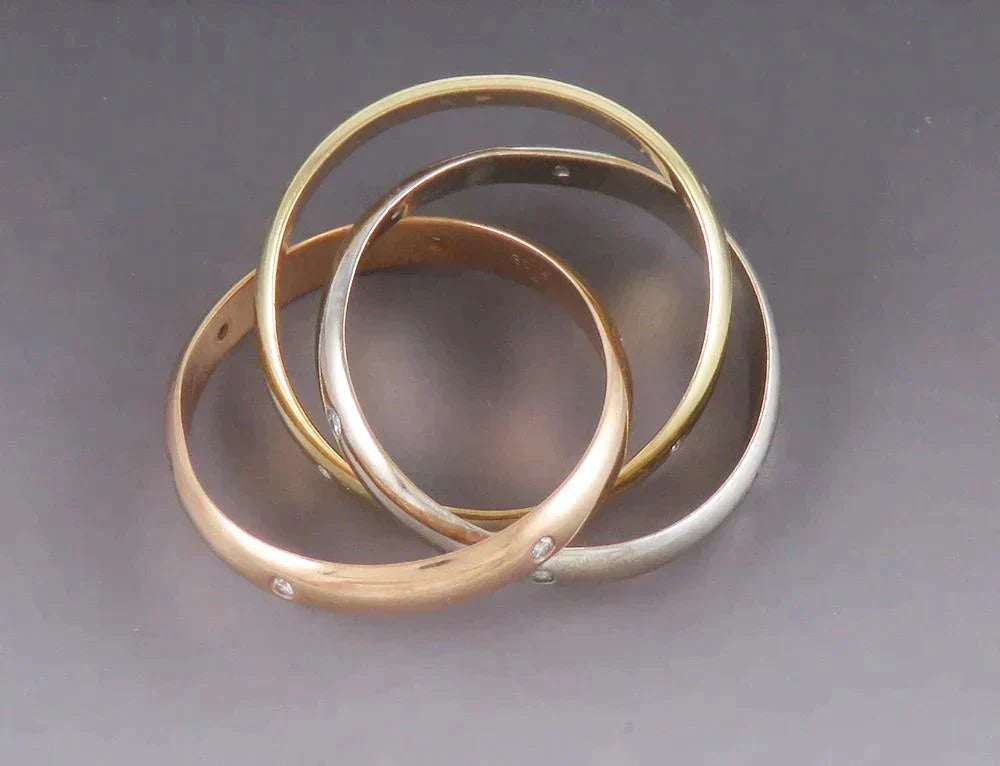 Cartier 18K White Yellow Rose Gold 18 Diamonds Trinity Rolling Band Ring w Box