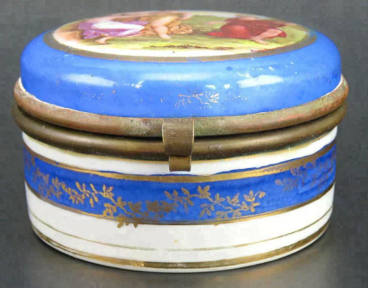 Fab Antique French Porcelain Handpainted Angelica Kauffman Trinket Box