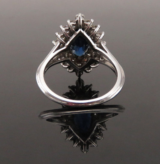 Exquisite Marquis Deep Blue Sapphire in Glittering Diamond Stars Platinum Ring