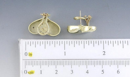 Stunning 14k Yellow Gold & Diamond Omega Back Stud Heart Earrings