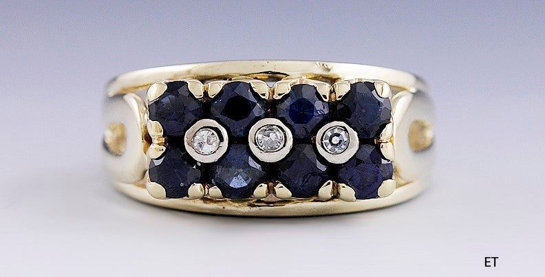 Stunning 14k Yellow Gold Blue Sapphire & Diamond Ring Size 5.75