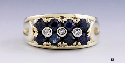 Stunning 14k Yellow Gold Blue Sapphire & Diamond Ring Size 5.75