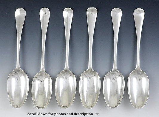 6 Antique English 1700's Georgian Sterling Silver Hanoverian Serving Spoons