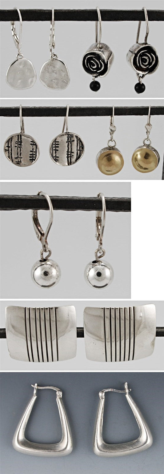 7 Pairs Sterling Silver Plated Earrings Pierced and Clip Rose Ball Geometric