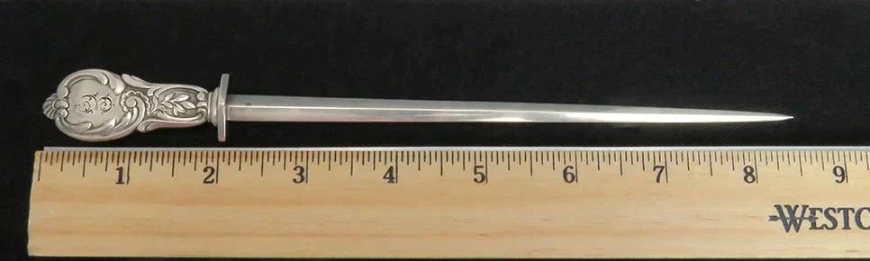 Antique c1922-1929 Superb European Silver Meat Skewer / Letter Opener