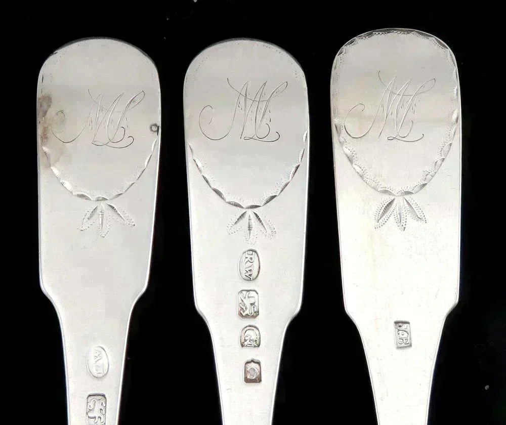 3 Antique Late 1700's Philadelphia Coin Silver Brite Cut Forks 8"
