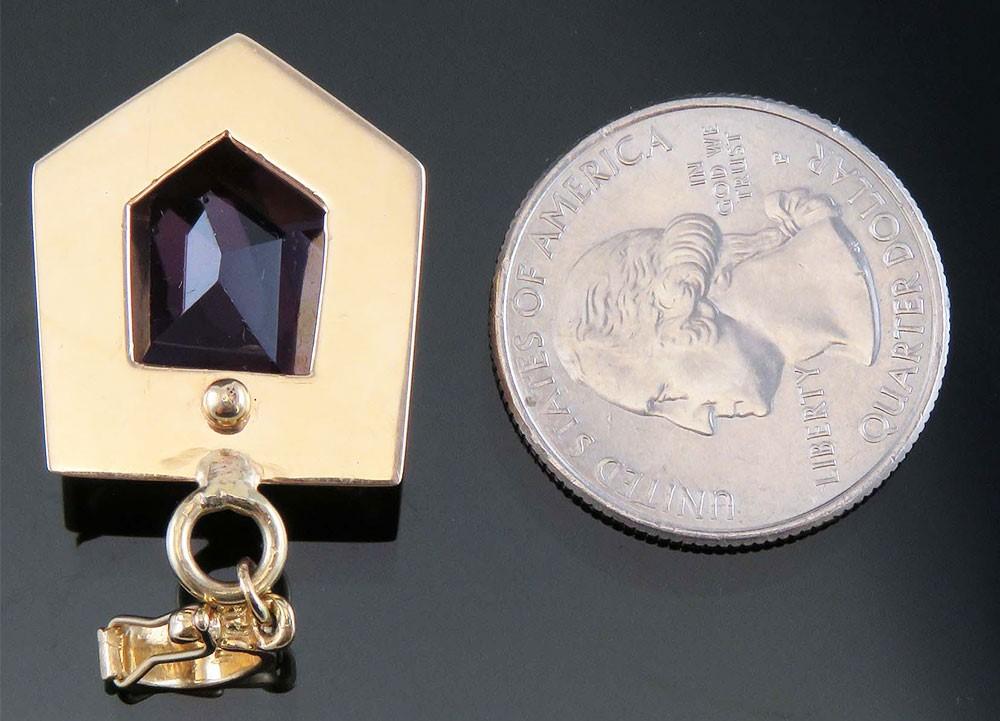 Beautiful VTG 14k Yellow Gold Large Amethyst Gemstone Pendant