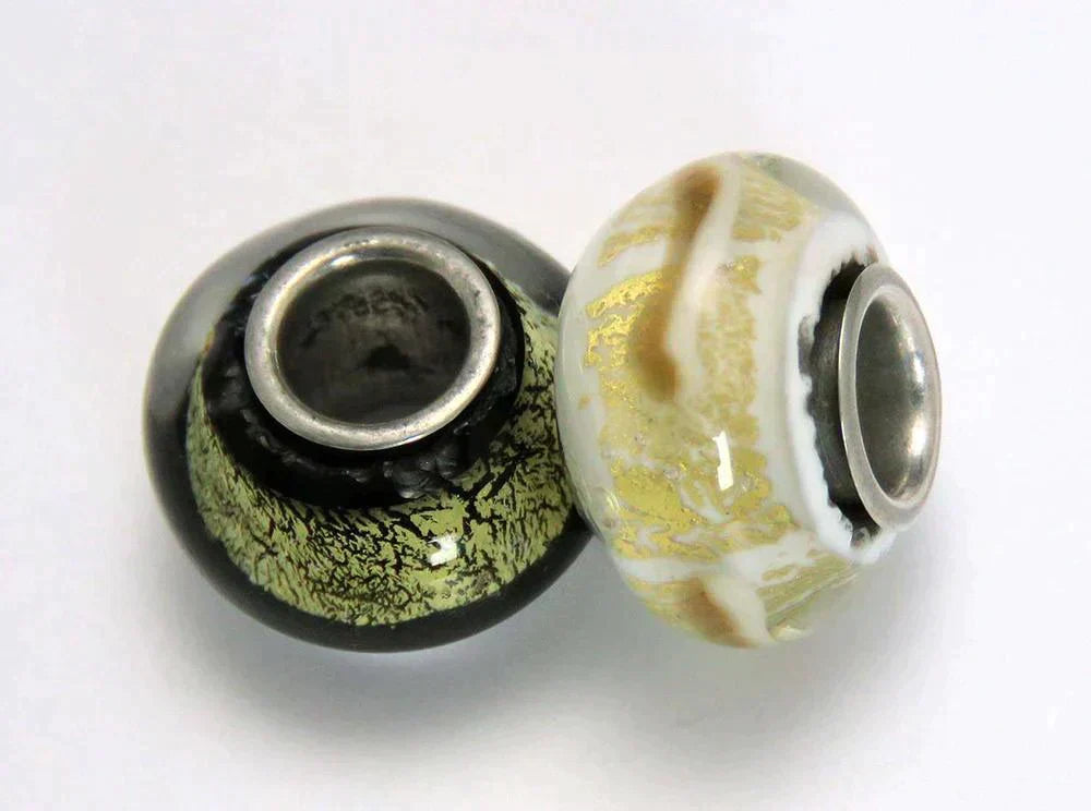 4 Murano White & Black Gold Glass Charms Beads