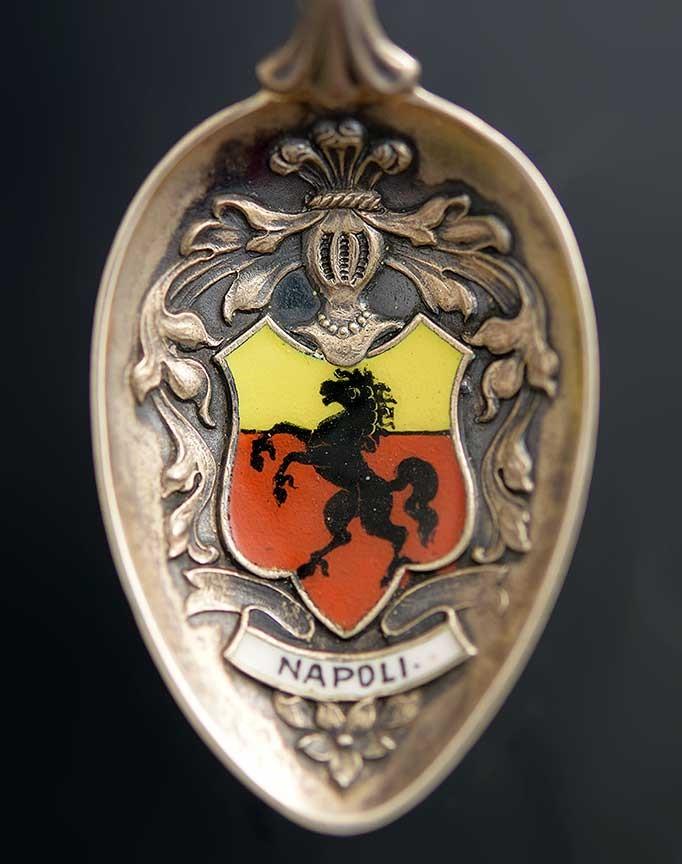 Superb German 800 Silver Enamel Naples Napoli Souvenir Spoon