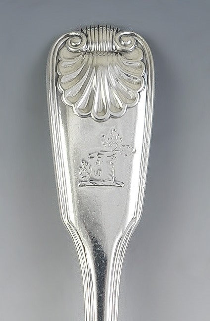 Antique 1823 Georgian English Sterling Silver Fiddle Shell Serving Spoon 8 7/8"